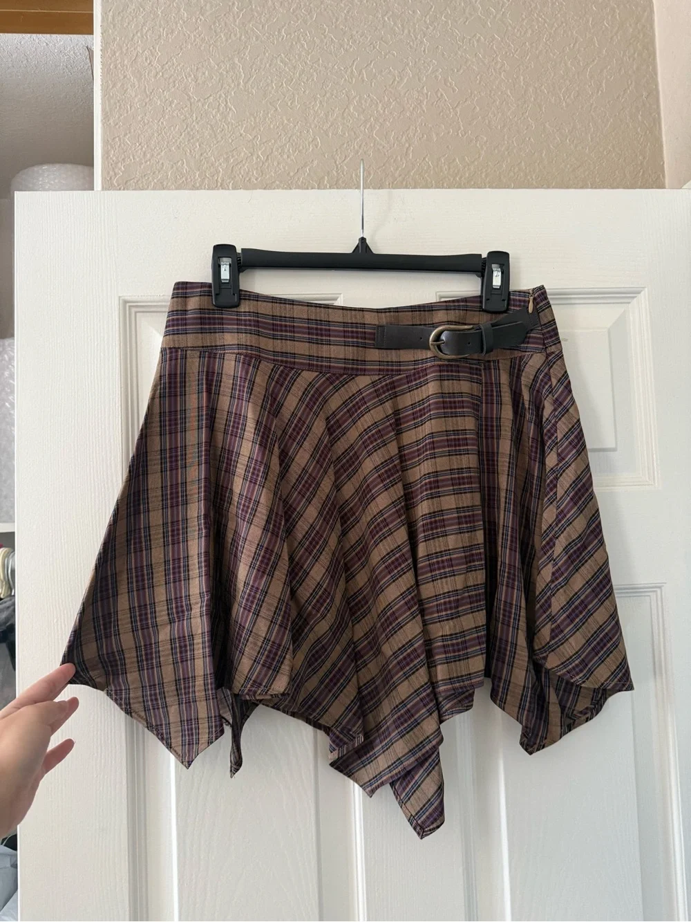 BNWT Zara Brown Plaid Asymmetrical Fairy Hem Mini Skirt
